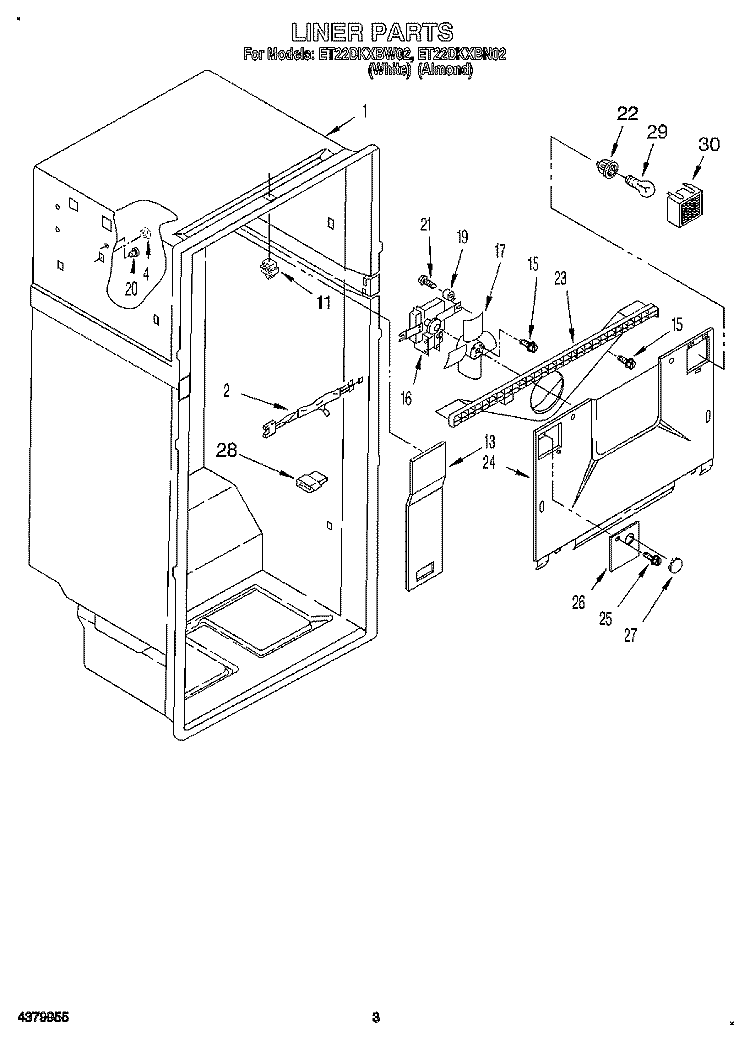 LINER Diagram and Parts List for ET22DKXBN02  Whirlpool Refrigerator
