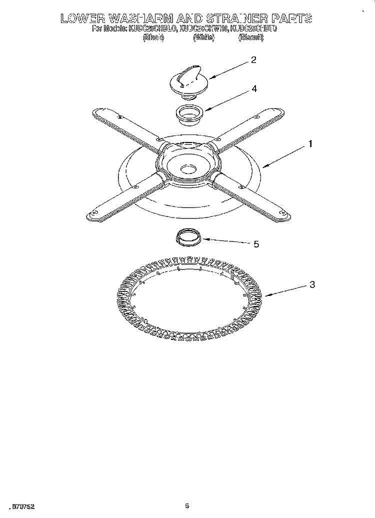 LOWER WASHARM AND STRAINER Diagram and Parts List for KUDC25CHBL0  KitchenAid Dishwasher