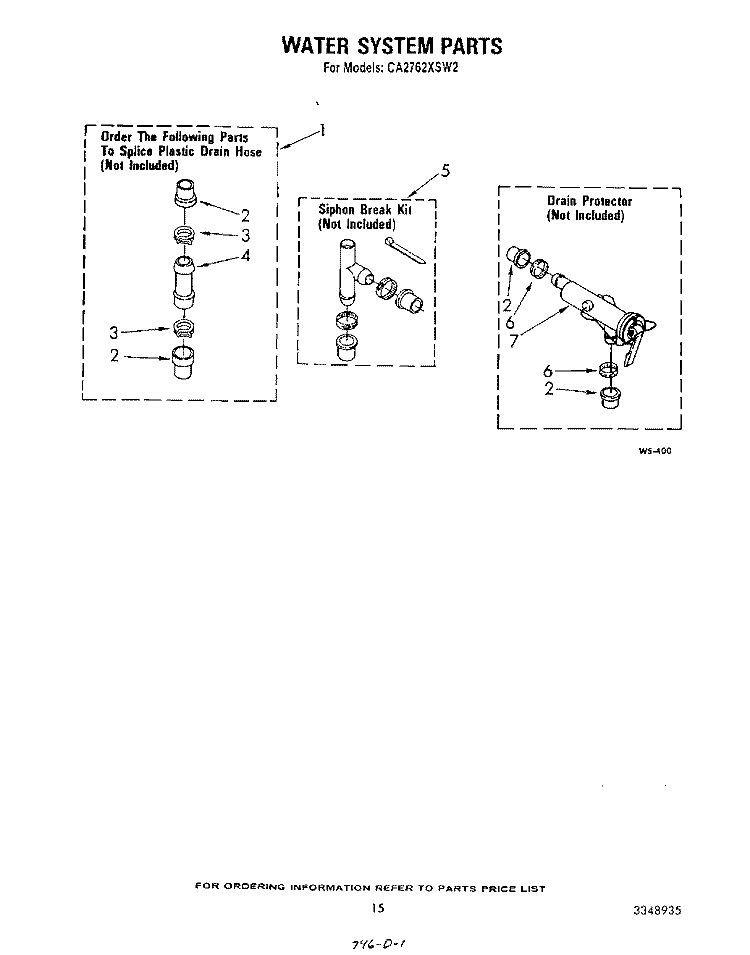 WATER SYSTEM PARTS Diagram and Parts List for CA2762XSW2  Whirlpool Washer