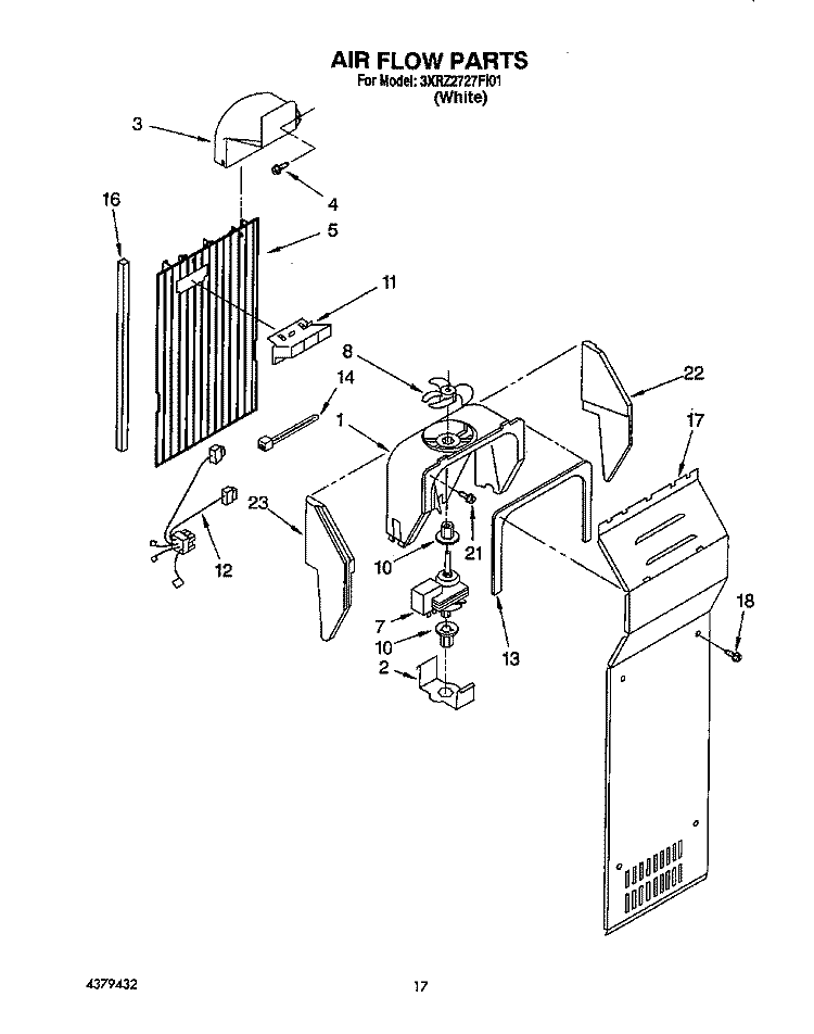 AIRFLOW Diagram and Parts List for 3XRZ2727FI01  Whirlpool Refrigerator