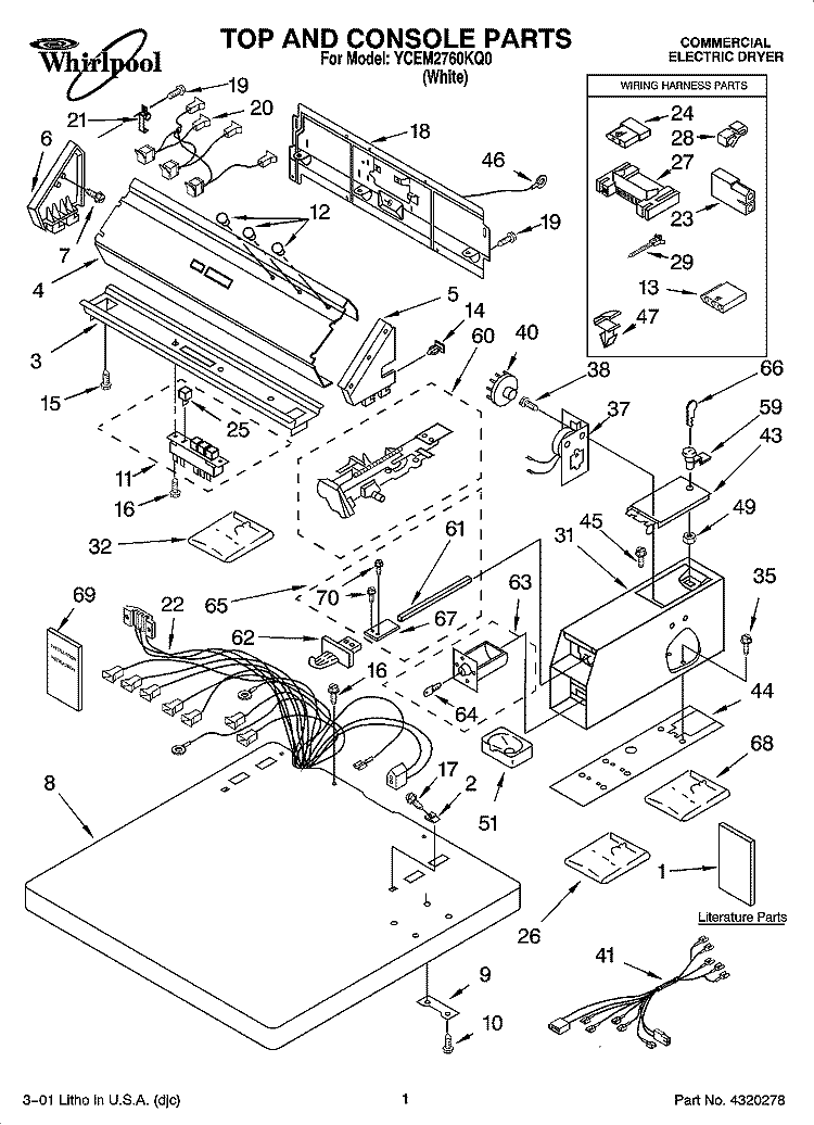 TOP AND CONSOLE PARTS Diagram and Parts List for YCEM2760KQ0  Whirlpool Dryer