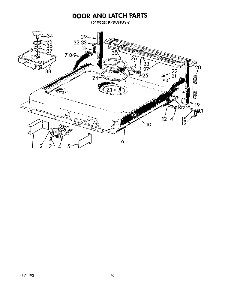 DOOR AND LATCH Diagram and Parts List for KPDC610S2  KitchenAid Dishwasher