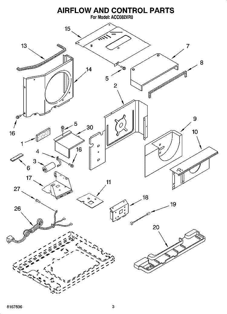 AIR FLOW AND CONTROL PARTS Diagram and Parts List for ACC082XR0  Whirlpool Air Conditioner
