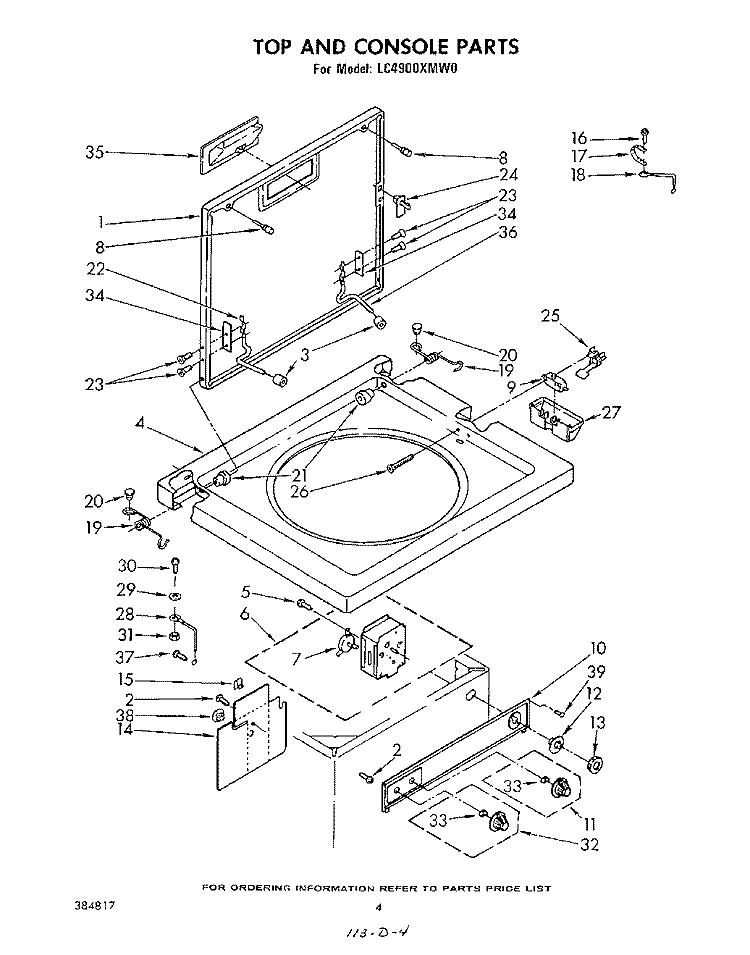 TOP AND CONSOLE Diagram and Parts List for LC4900XMW0  Whirlpool Washer