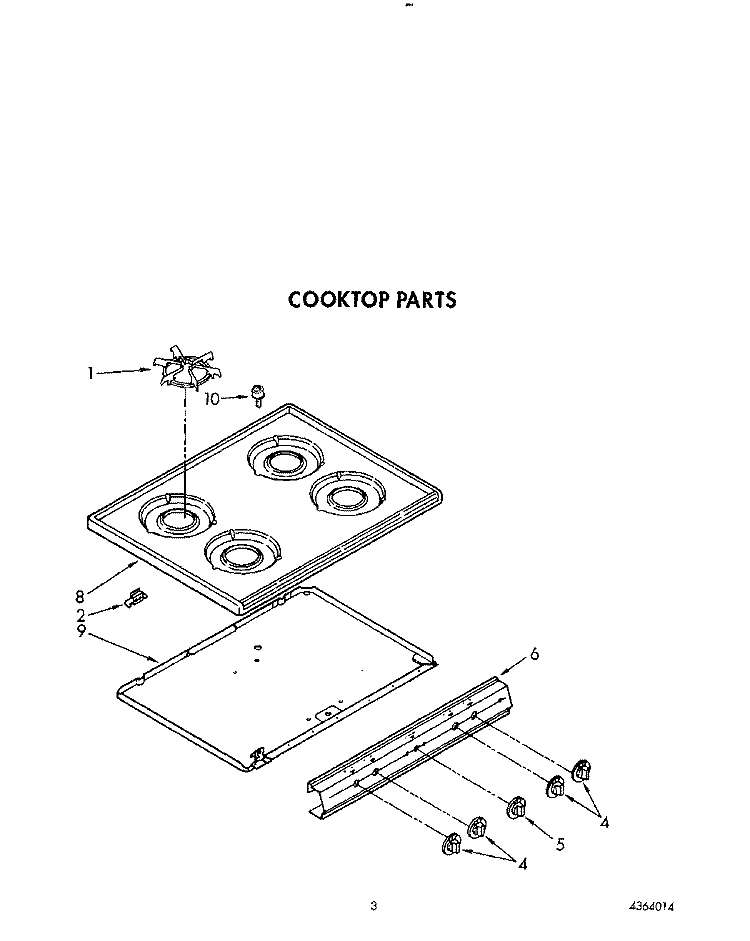 COOKTOP Diagram and Parts List for FGP335VL3  Roper Range