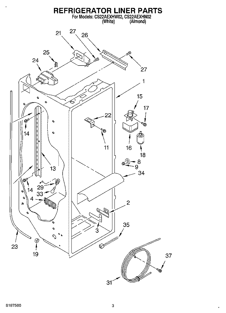 REFRIGERATOR LINER Diagram and Parts List for CS22AEXHN02  Crosley Refrigerator