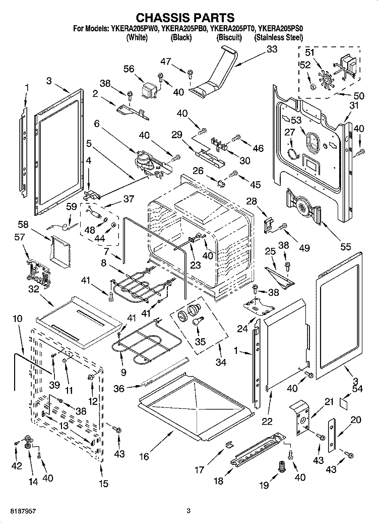 CHASSIS PARTS Diagram and Parts List for YKERA205PB0  KitchenAid Range