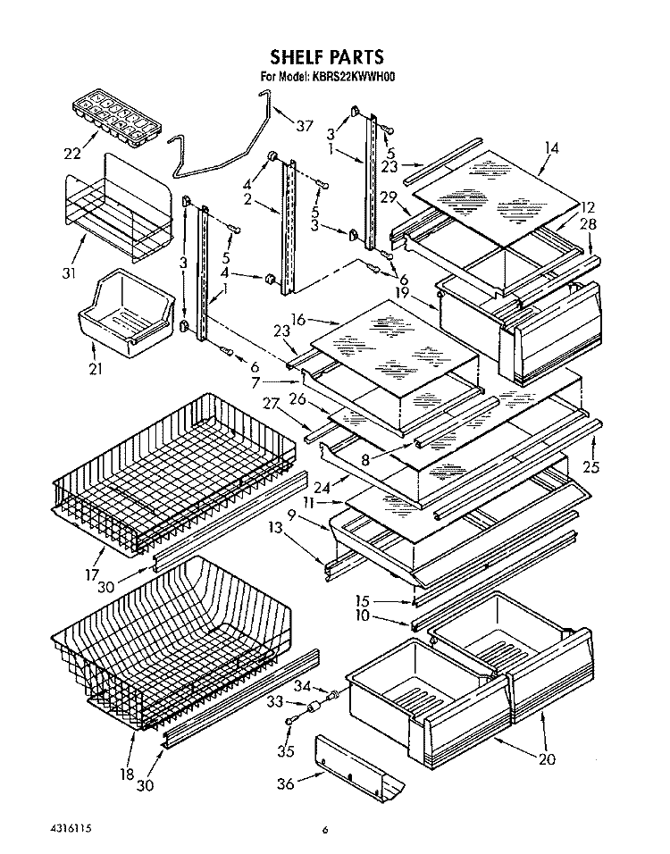 SHELF, LIT/OPTIONAL Diagram and Parts List for KBRS22KWAL00  KitchenAid Refrigerator