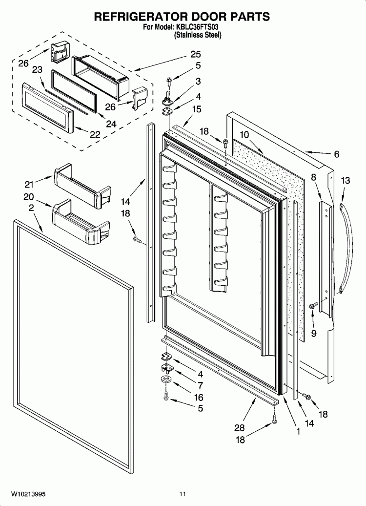 REFRIGERATOR DOOR PARTS Diagram and Parts List for KBLC36FTS03  KitchenAid Refrigerator