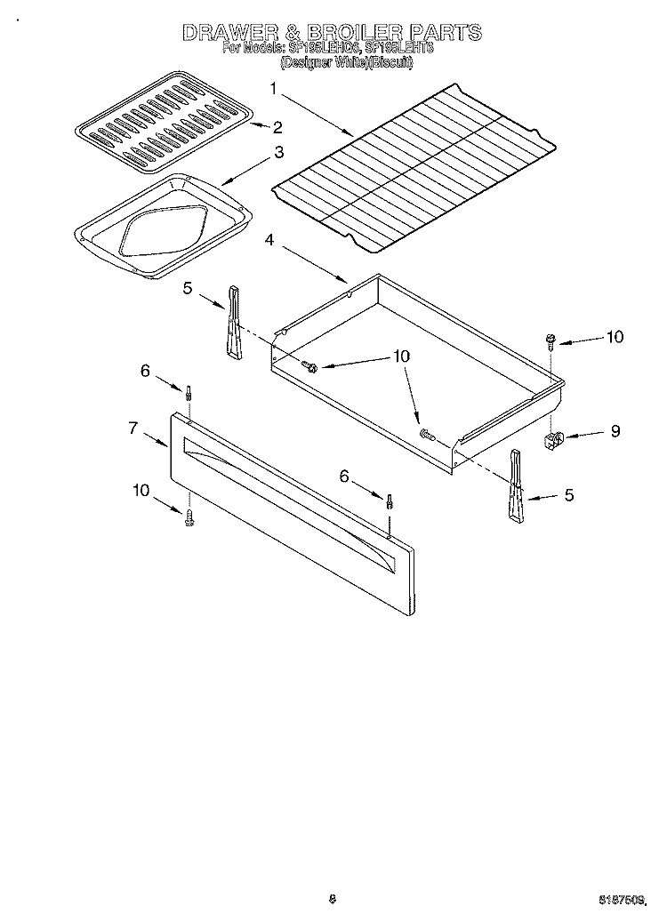 DRAWER & BROILER Diagram and Parts List for SF195LEHQ6  Whirlpool Range