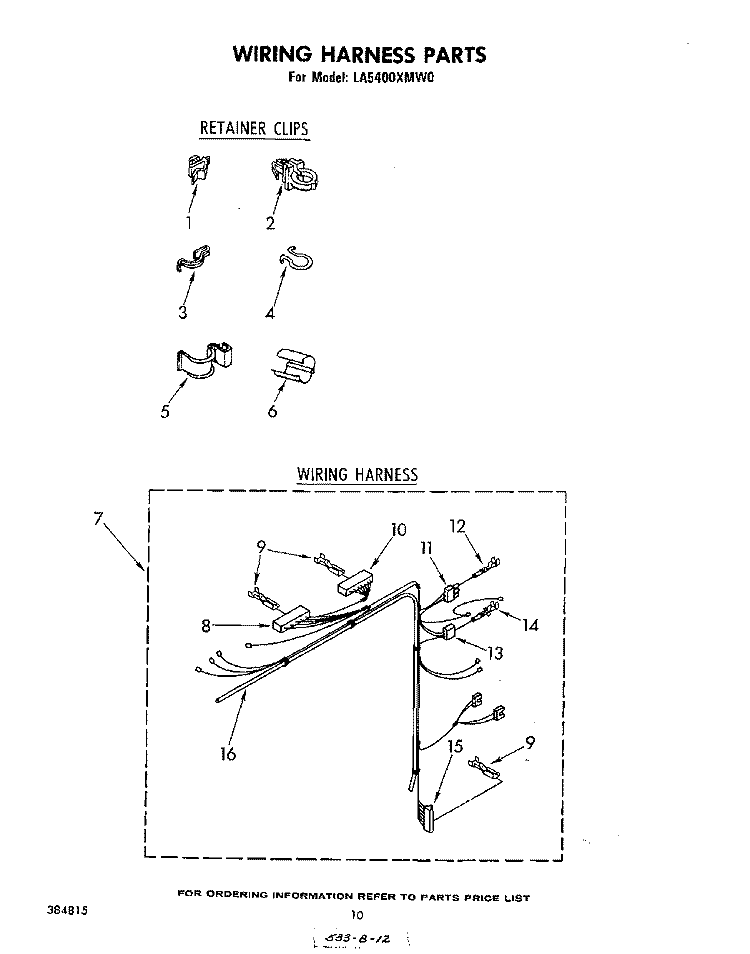 WIRING HARNESS Diagram and Parts List for LA5400XMW0  Whirlpool Washer