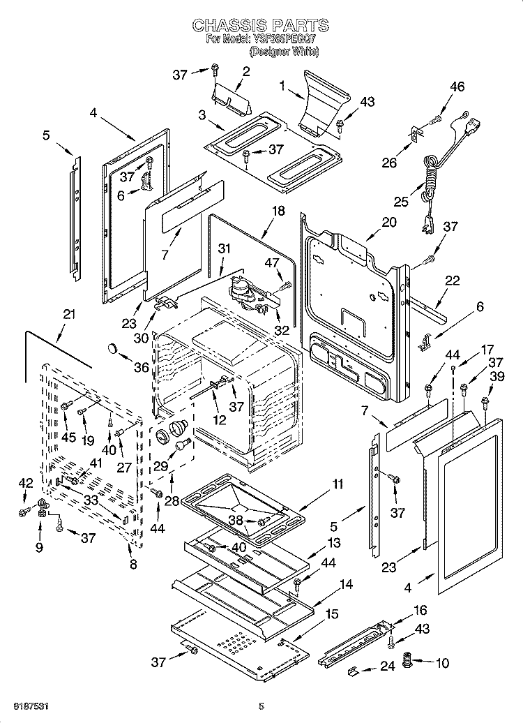 CHASSIS PARTS Diagram and Parts List for YSF385PEGQ7  Whirlpool Range