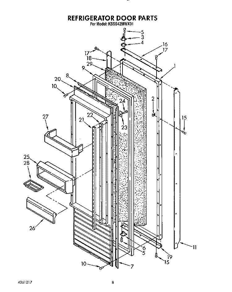 REFRIGERATOR DOOR Diagram and Parts List for KSSS42MWX01  KitchenAid Refrigerator