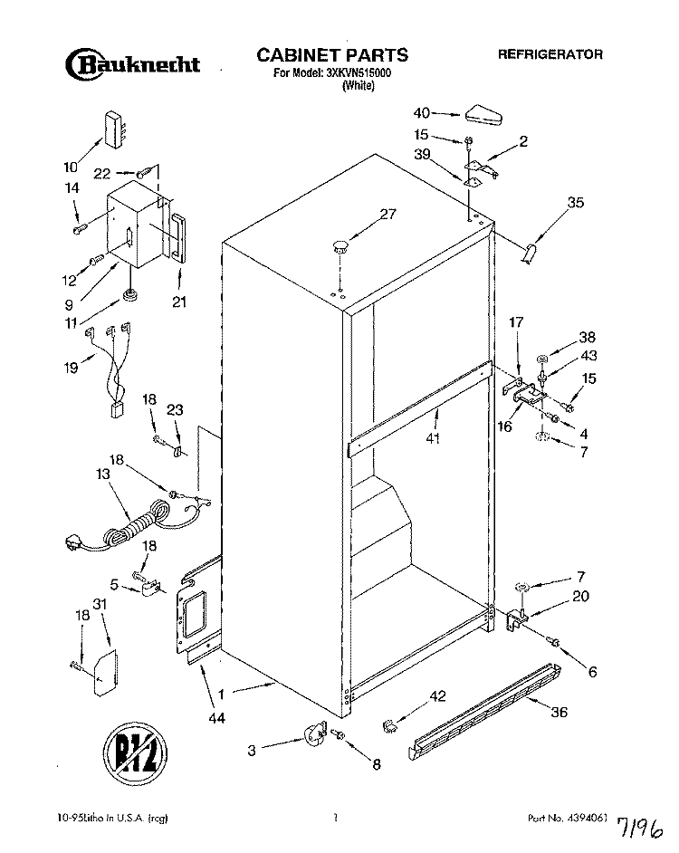 CABINET Diagram and Parts List for 3XKVN515000  Whirlpool Refrigerator