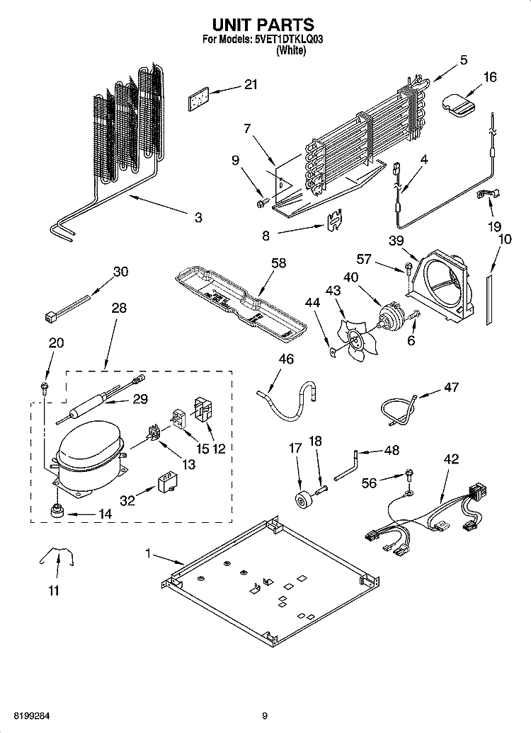 UNIT PARTS Diagram and Parts List for 5VET1DTKLQ03  Whirlpool Refrigerator