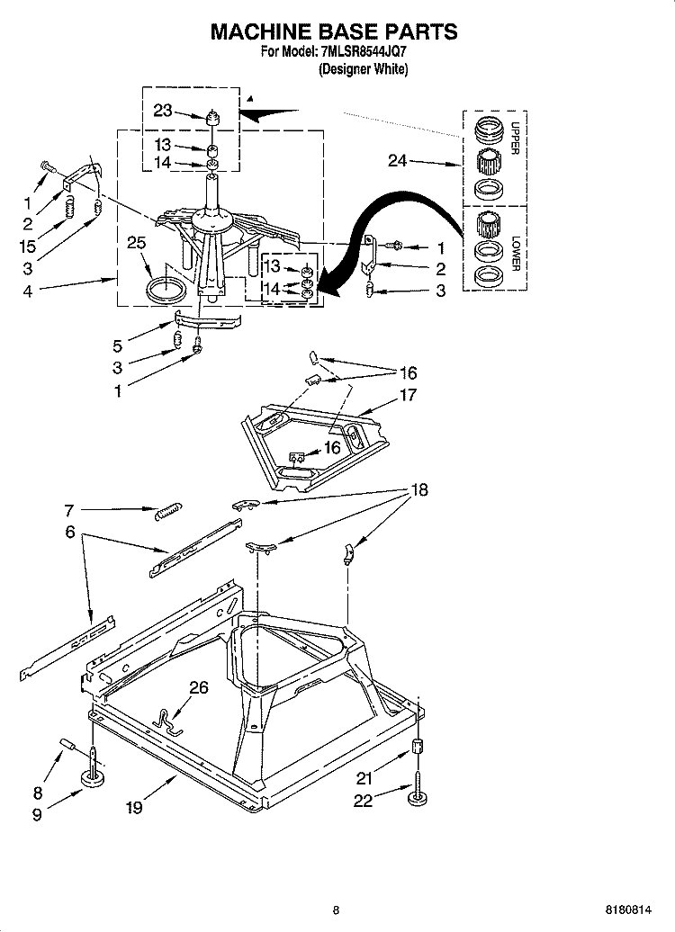 MACHINE BASE PARTS Diagram and Parts List for 7MLSR8544JQ7  Whirlpool Washer