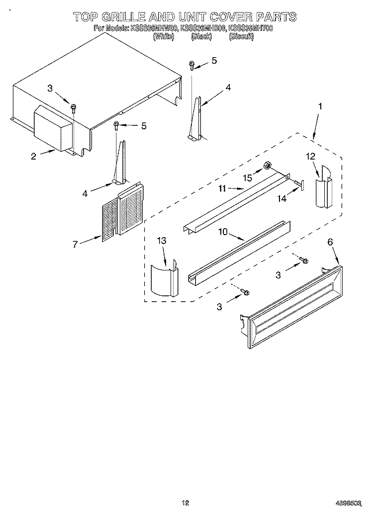 TOP GRILLE AND UNIT COVER Diagram and Parts List for KSSS36MHT00  KitchenAid Refrigerator