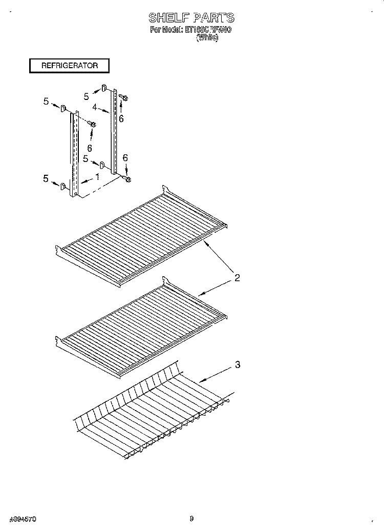SHELF, LIT/OPTIONAL Diagram and Parts List for ET18SCRFW00  Whirlpool Refrigerator