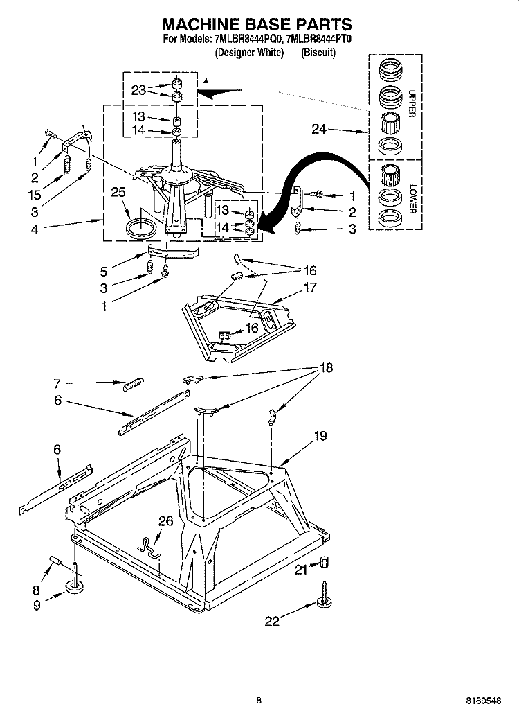 MACHINE BASE PARTS Diagram and Parts List for 7MLBR8444PQ0  Whirlpool Washer