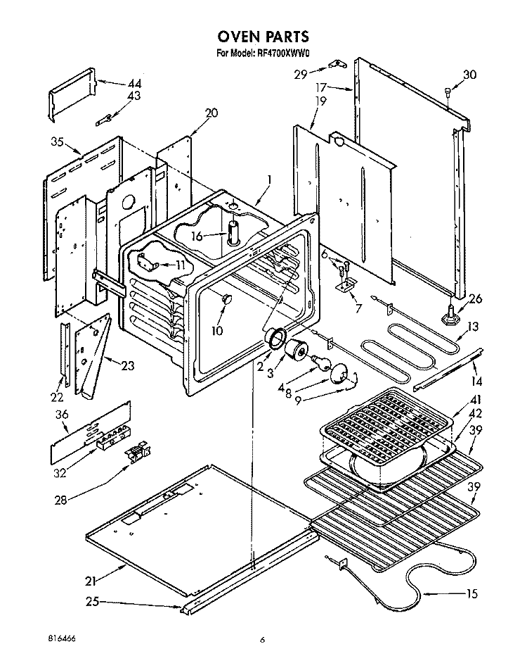 OVEN Diagram and Parts List for RF4700XWW0  Whirlpool Range