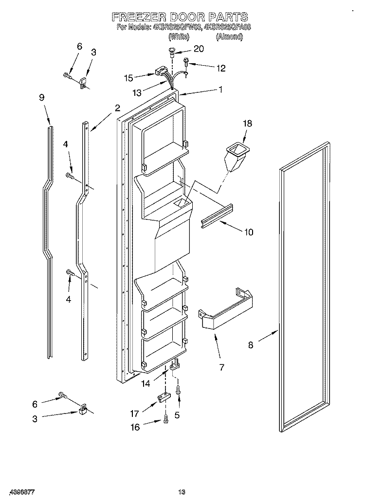 FREEZER DOOR Diagram and Parts List for 4KSRS25QFW03  KitchenAid Refrigerator