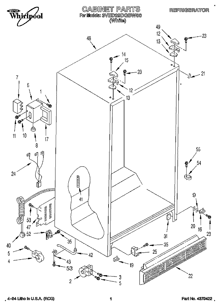 CABINET Diagram and Parts List for 3VED29DQBW00  Whirlpool Refrigerator