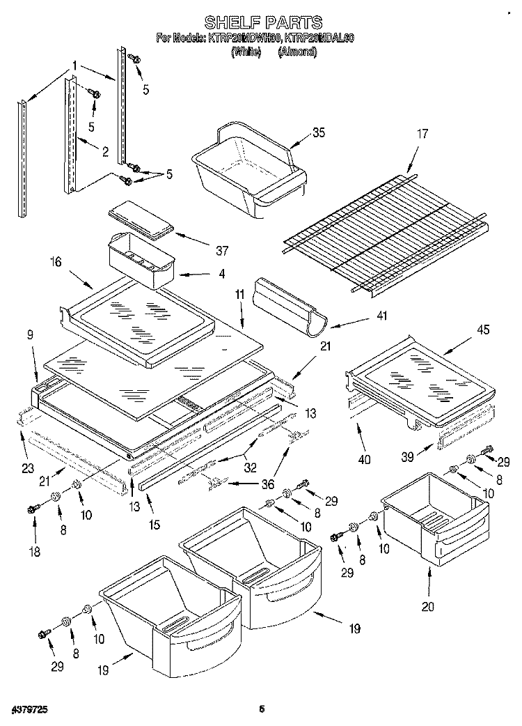 SHELF Diagram and Parts List for KTRP20MDWH00  Whirlpool Refrigerator