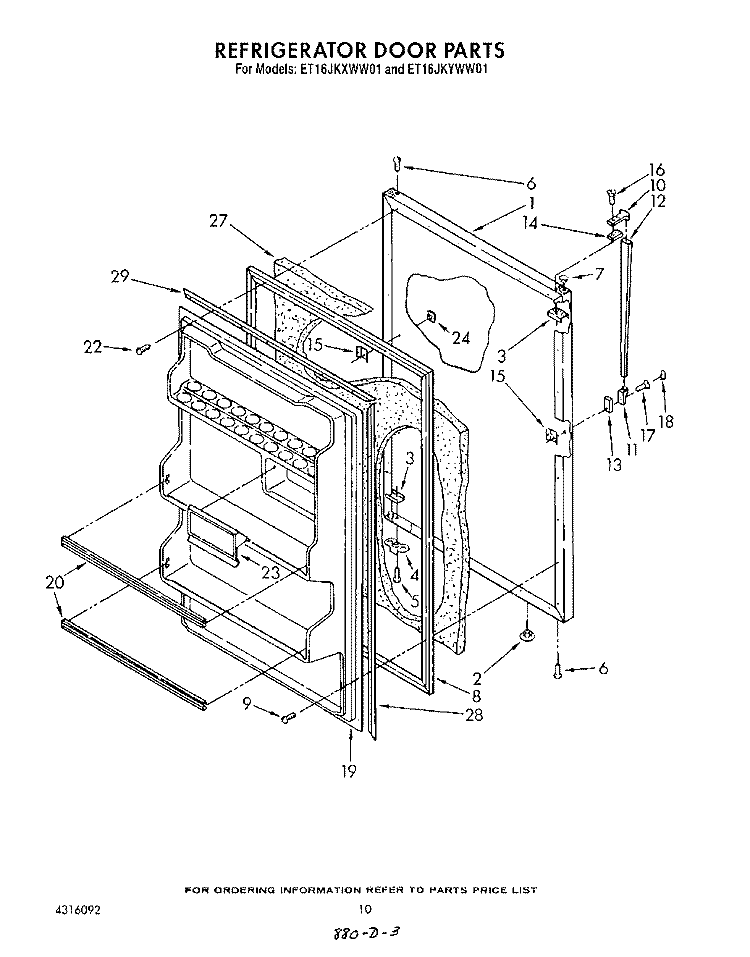 REFRIGERATOR DOOR , LIT/OPTIONAL Diagram and Parts List for ET16JKXWN01  Whirlpool Refrigerator