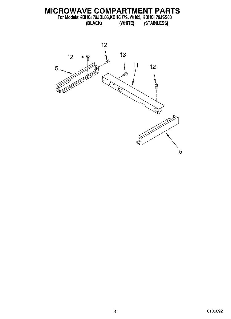 MICROWAVE COMPARTMENT PARTS Diagram and Parts List for KBHC179JSS03  KitchenAid Microwave Oven Combo