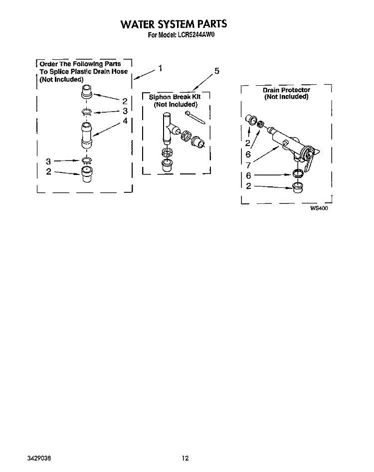WATER SYSTEM Diagram and Parts List for LCR5244AN0  Whirlpool Washer