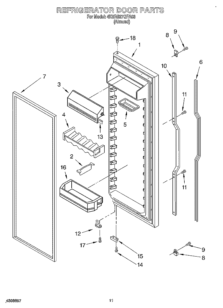 REFRIGERATOR DOOR Diagram and Parts List for 4KSRS27QFA03  Whirlpool Refrigerator