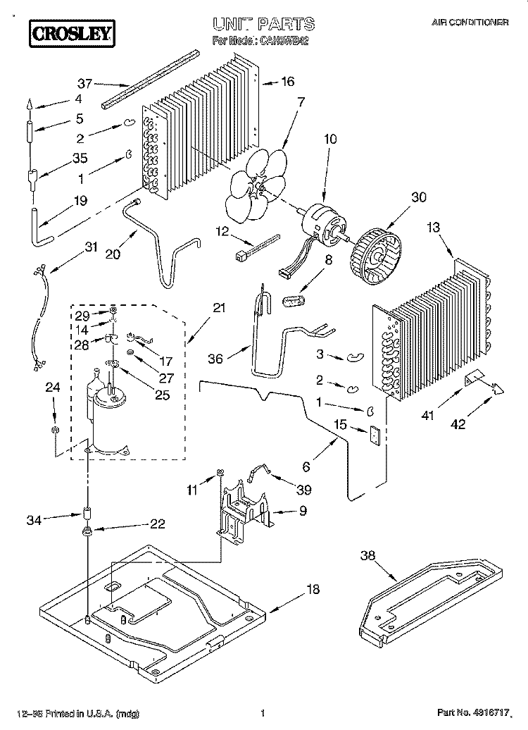 UNIT, LITERATURE Diagram and Parts List for CAH8WB42  Crosley Air Conditioner