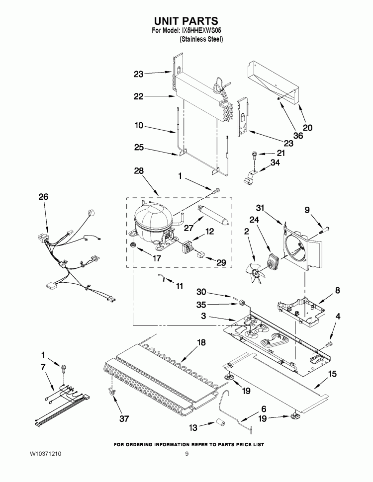 UNIT PARTS Diagram and Parts List for IX5HHEXWS05  Whirlpool Refrigerator