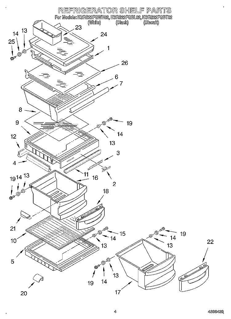 REFRIGERATOR SHELF Diagram and Parts List for KSRS22FGBL02  KitchenAid Refrigerator