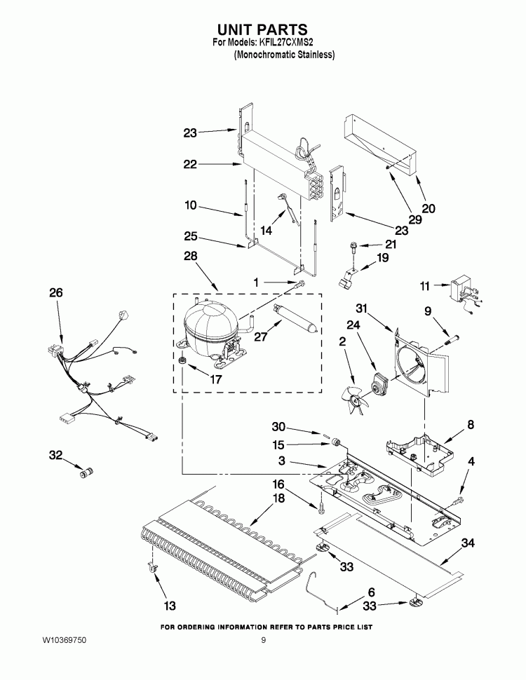 UNIT PARTS Diagram and Parts List for KFIL27CXMS2  KitchenAid Refrigerator