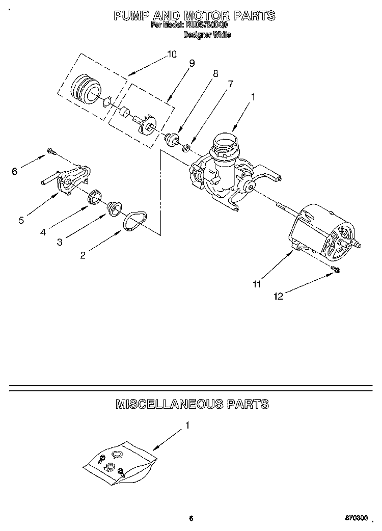 PUMP AND MOTOR, MISCELLANEOUS Diagram and Parts List for RUD5750DQ0  Roper Dishwasher