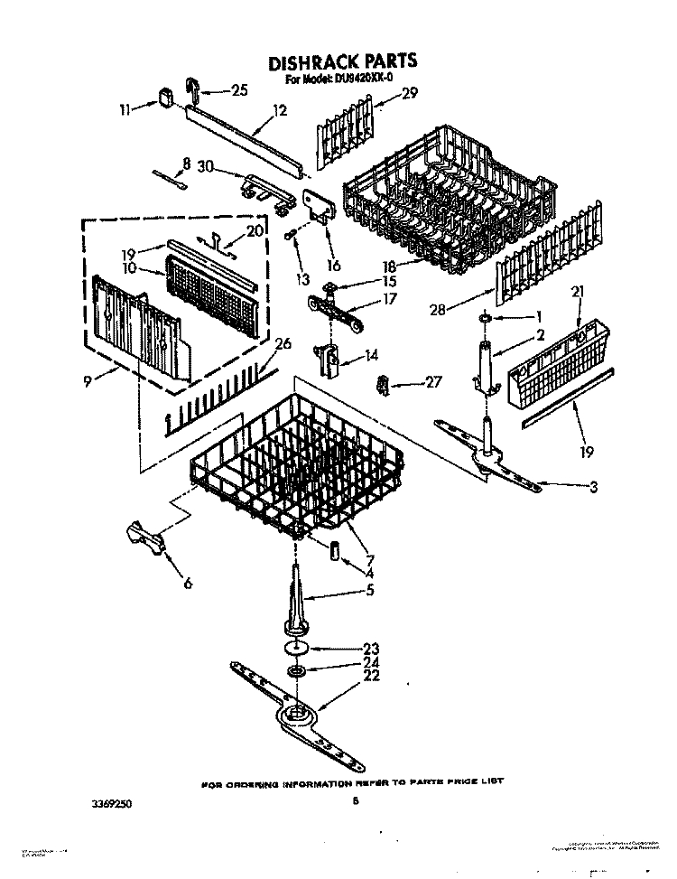 DISHRACK Diagram and Parts List for DU9420XX0  Whirlpool Dishwasher