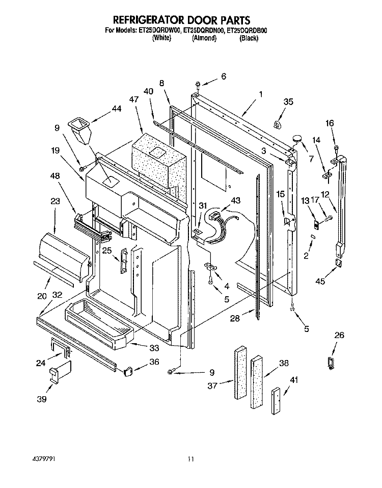 REFRIGERATOR DOOR Diagram and Parts List for ET25DQRDB00  Whirlpool Refrigerator