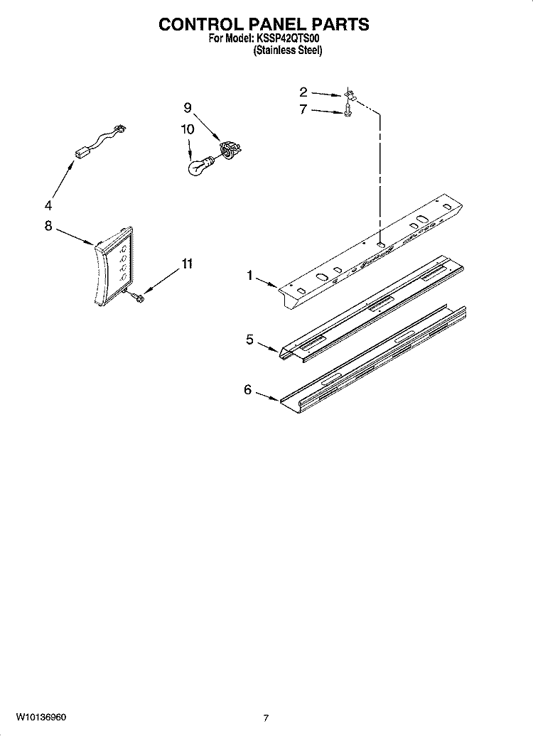 CONTROL PANEL PARTS Diagram and Parts List for KSSP42QTS00  KitchenAid Refrigerator