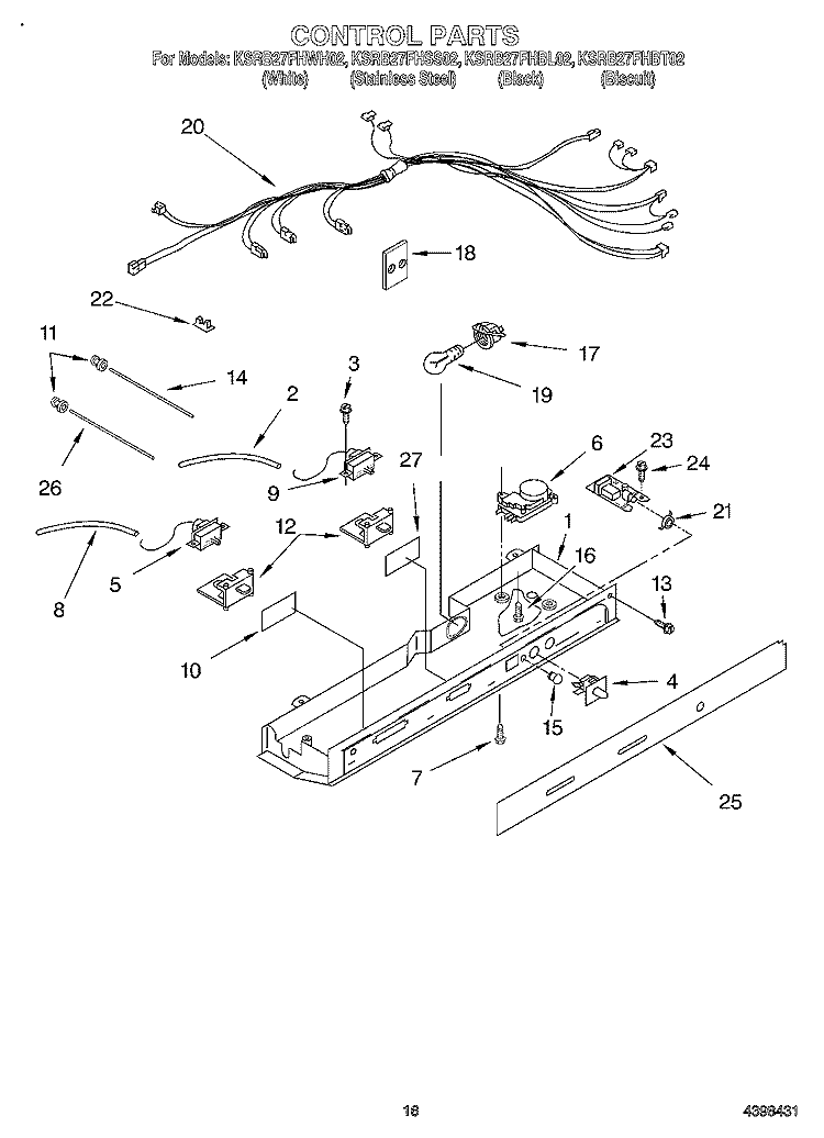 CONTROL Diagram and Parts List for KSRB27FHBL02  KitchenAid Refrigerator