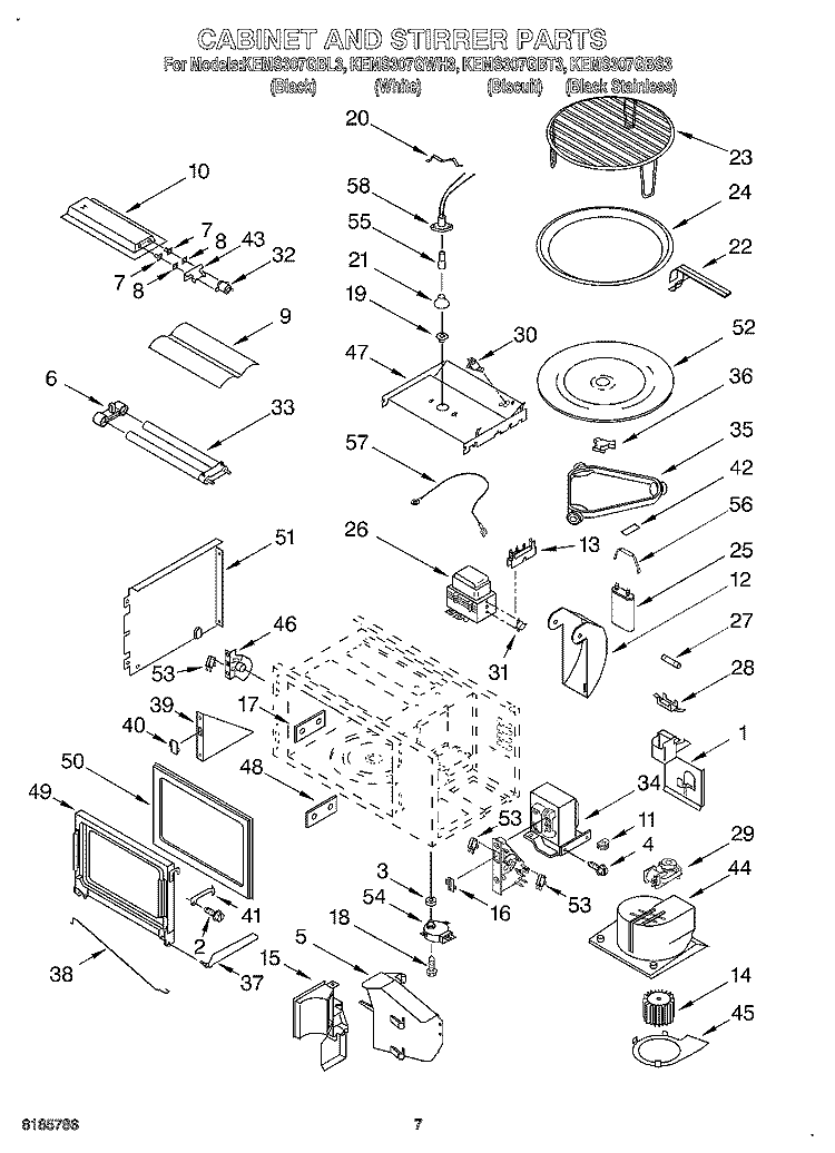 CABINET AND STIRRER Diagram and Parts List for KEMS307GWH3  KitchenAid Microwave Oven Combo
