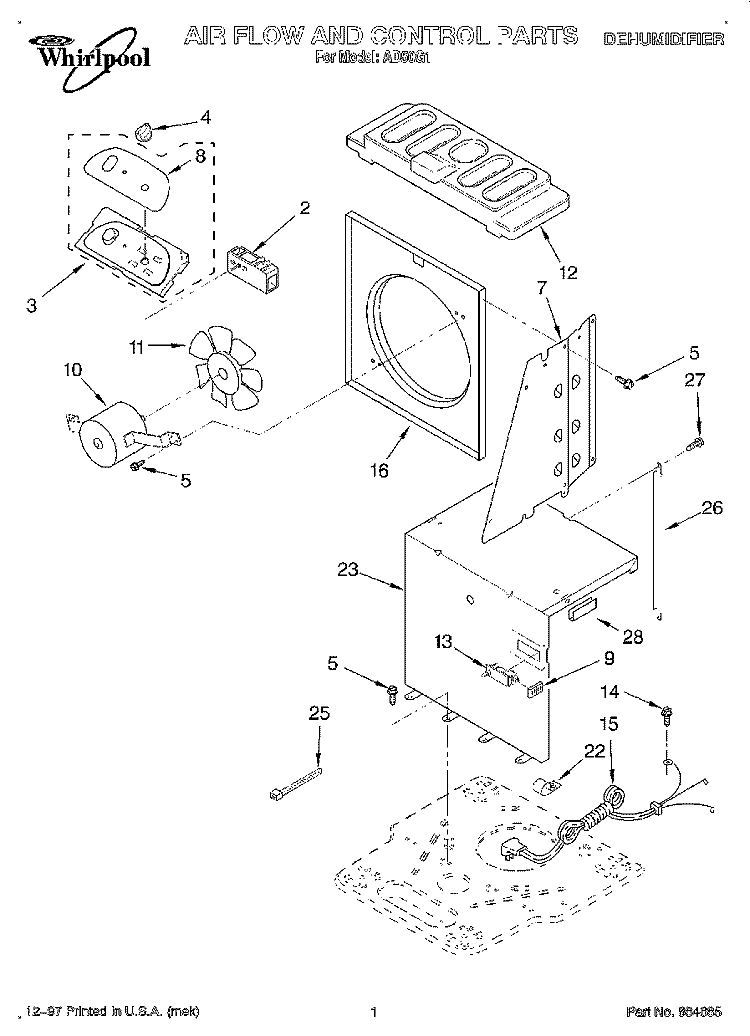SECTION Diagram and Parts List for AD50G1  Whirlpool Dehumidifier