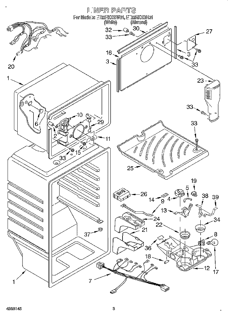 LINER Diagram and Parts List for ET22RKXGW01  Whirlpool Refrigerator