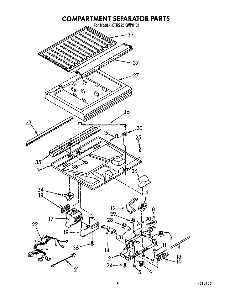COMPARTMENT SEPARATOR Diagram and Parts List for KTRS25KWWH01  KitchenAid Refrigerator