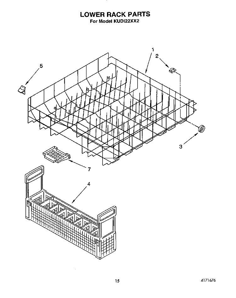LOWER RACK Diagram and Parts List for KUDI22XX2  KitchenAid Dishwasher