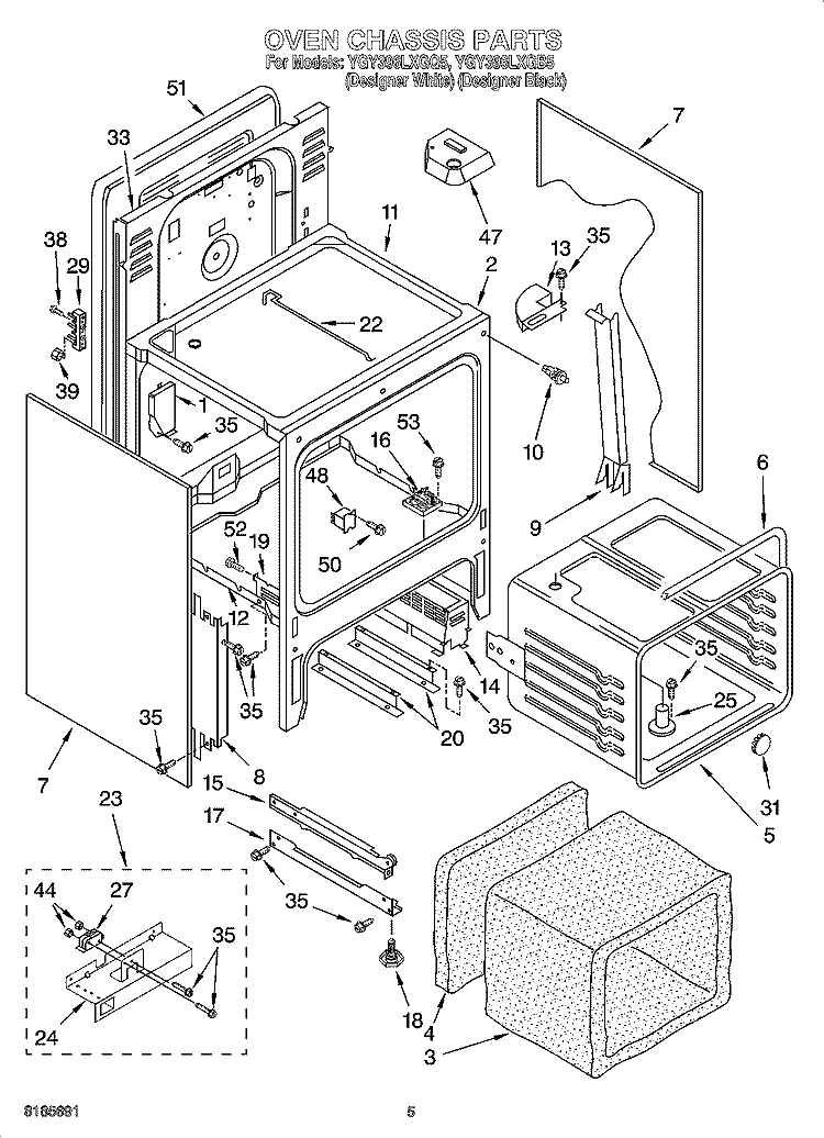 OVEN CHASSIS PARTS Diagram and Parts List for YGY396LXGQ5  Whirlpool Range