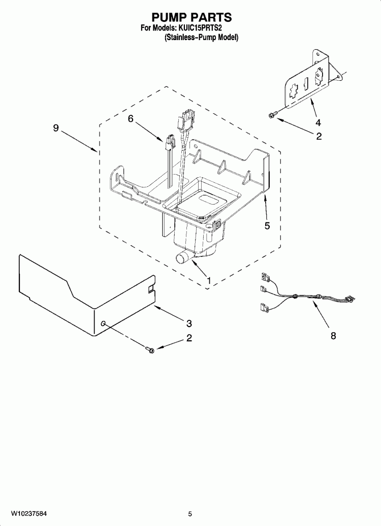 PUMP PARTS Diagram and Parts List for KUIC15PRTS2  KitchenAid Ice Maker