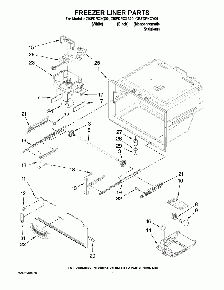 FREEZER LINER PARTS Diagram and Parts List for GI6FDRXXB00  Whirlpool Refrigerator