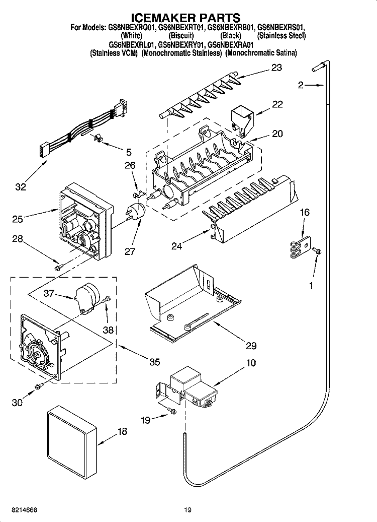 ICEMAKER PARTS, OPTIONAL PARTS (NOT INCLUDED) Diagram and Parts List for GS6NBEXRT01  Whirlpool Refrigerator