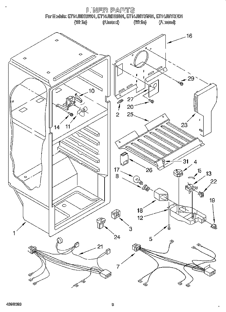 LINER, LIT/OPTIONAL Diagram and Parts List for ET14JMXGN01  Whirlpool Refrigerator